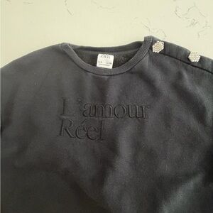 Zara Charcoal Sweatshirt with Embroidery and Rhinestone Accents